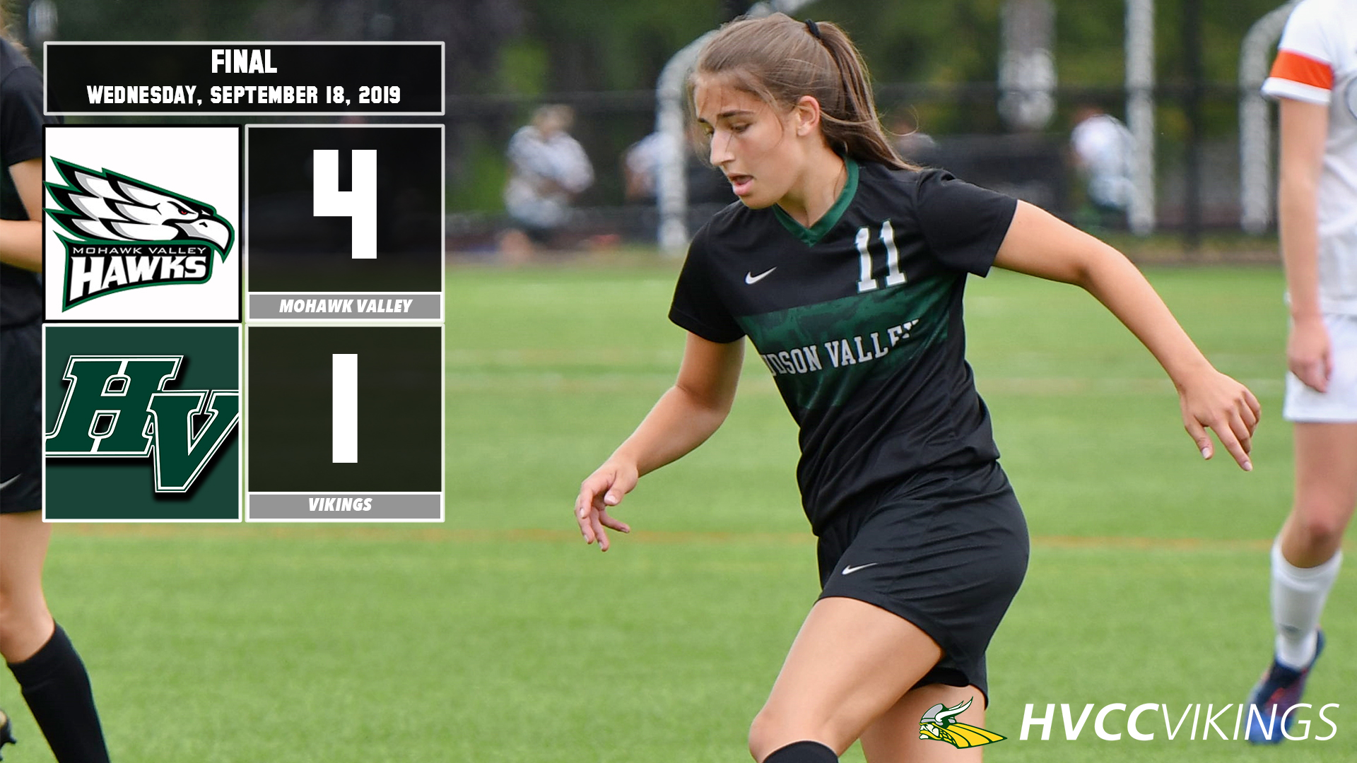 Women's soccer defeated 4-1 at Mohawk Valley on 9/18/2019